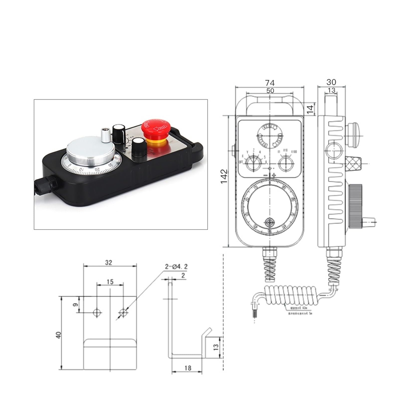 Generador de pulsos de 4/6 ejes MPG, volante colgante de 5 V para sistema de generador de pulso manual de 5 V (6 ejes)