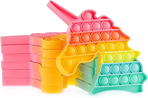 Paquete de 12 juguetes para ansiedad de múltiples formas, bolsa de regalo, relleno de piñata para niños, unicornio, mariposa, concha, corazón