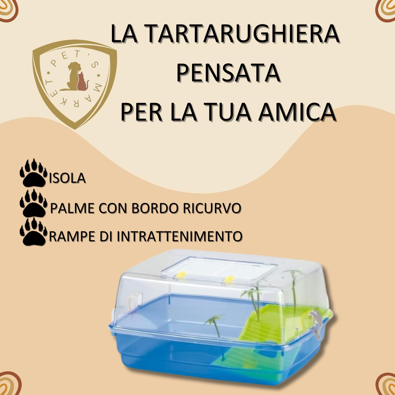 Tartarughiera Kleo 58x31x31 Cm Con Coperchio E Isola - Acquario Per Tartarughe Acquatiche Con Doppia Sicurezza - Foto 6