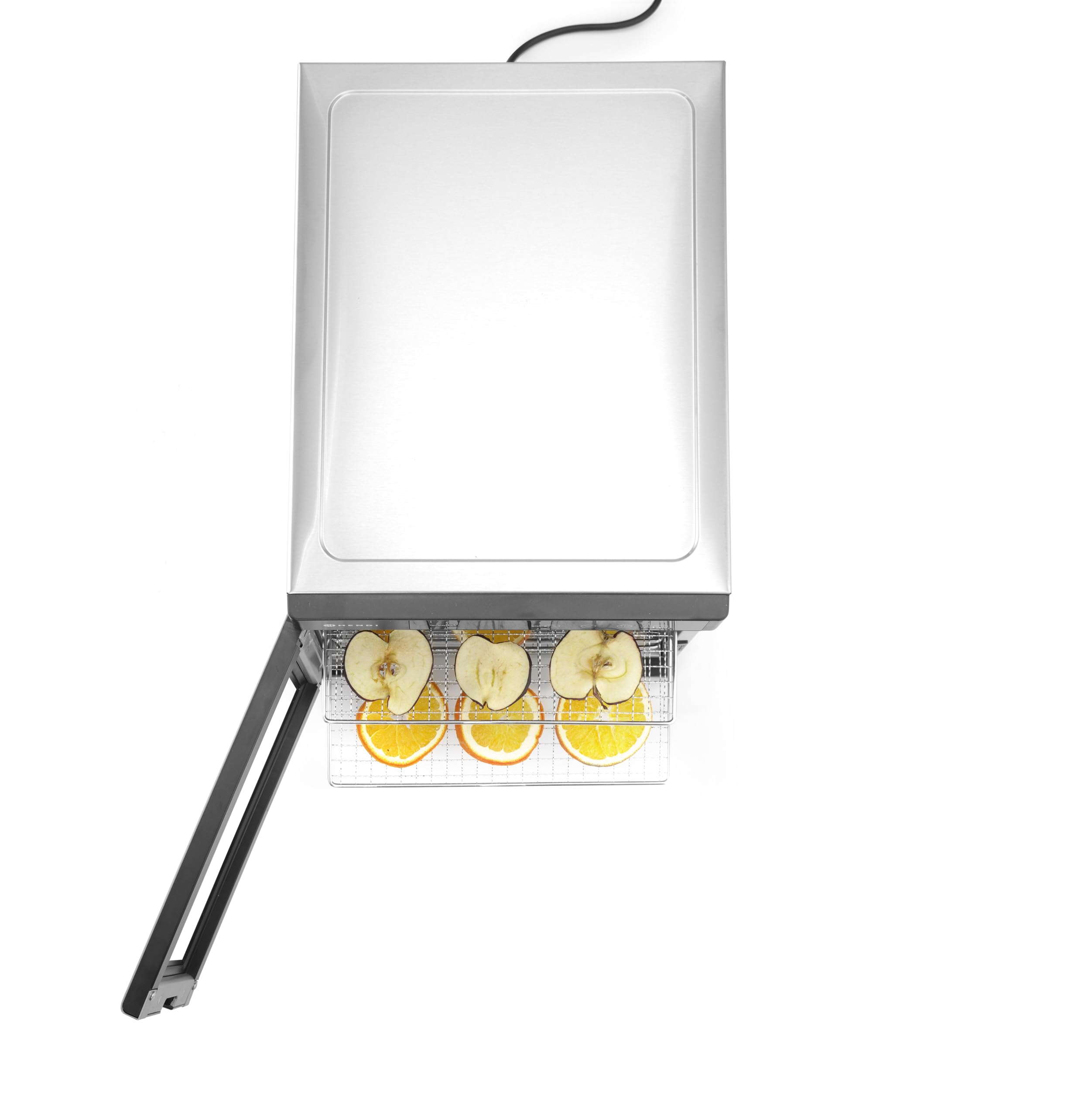 HENDI Essiccatore alimentare, con 6 griglie, per l’essiccazione di frutta, verdura e carne, timer, intervallo di temperatura da 35º a 75ºC, 230V/600W, 340x450x(H)311mm, acciaio inossidabile
