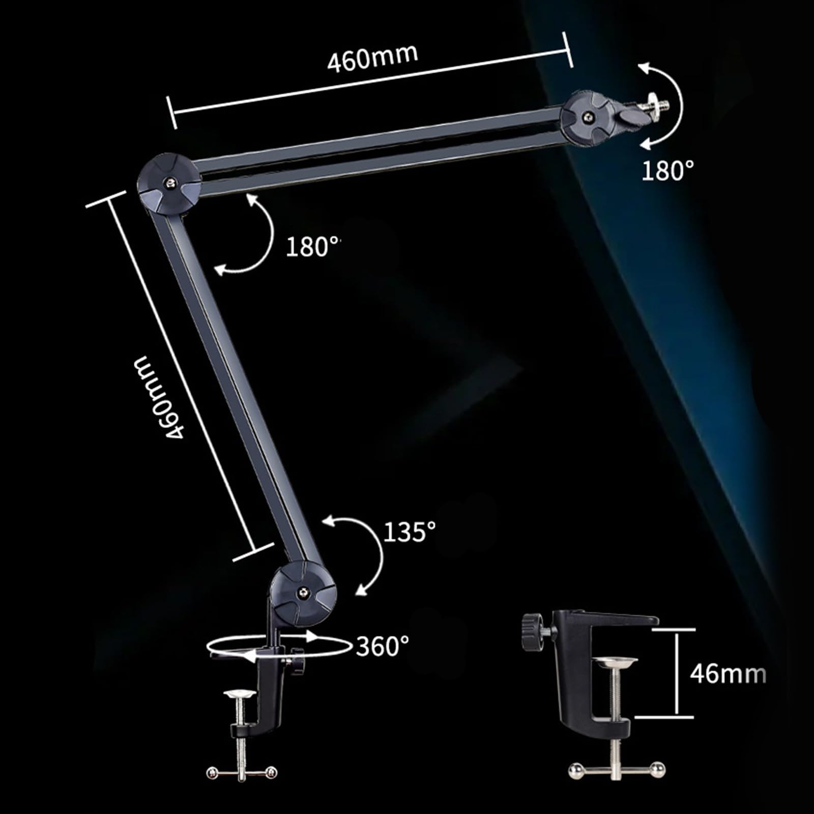 Metall Mikrofonarm Ständerhalter, flexible Positionierung, starke tragende Tischhalterung für Desktop Setups, flexibler Mikrofonarm