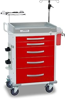 Detecto Rescue Series ER Medical Cart, 5 Red Drawers, Loaded
