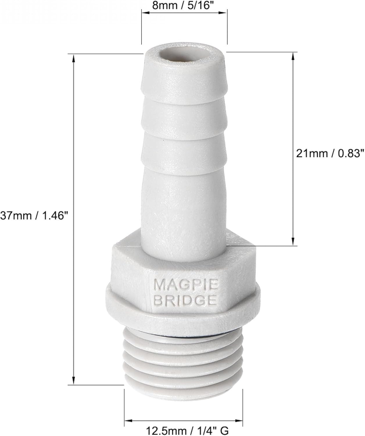 uxcell PVC Barb Hose Fitting Connector Adapter 8mm or 5/16" Barbed x G1/4 Male Pipe 5pcs