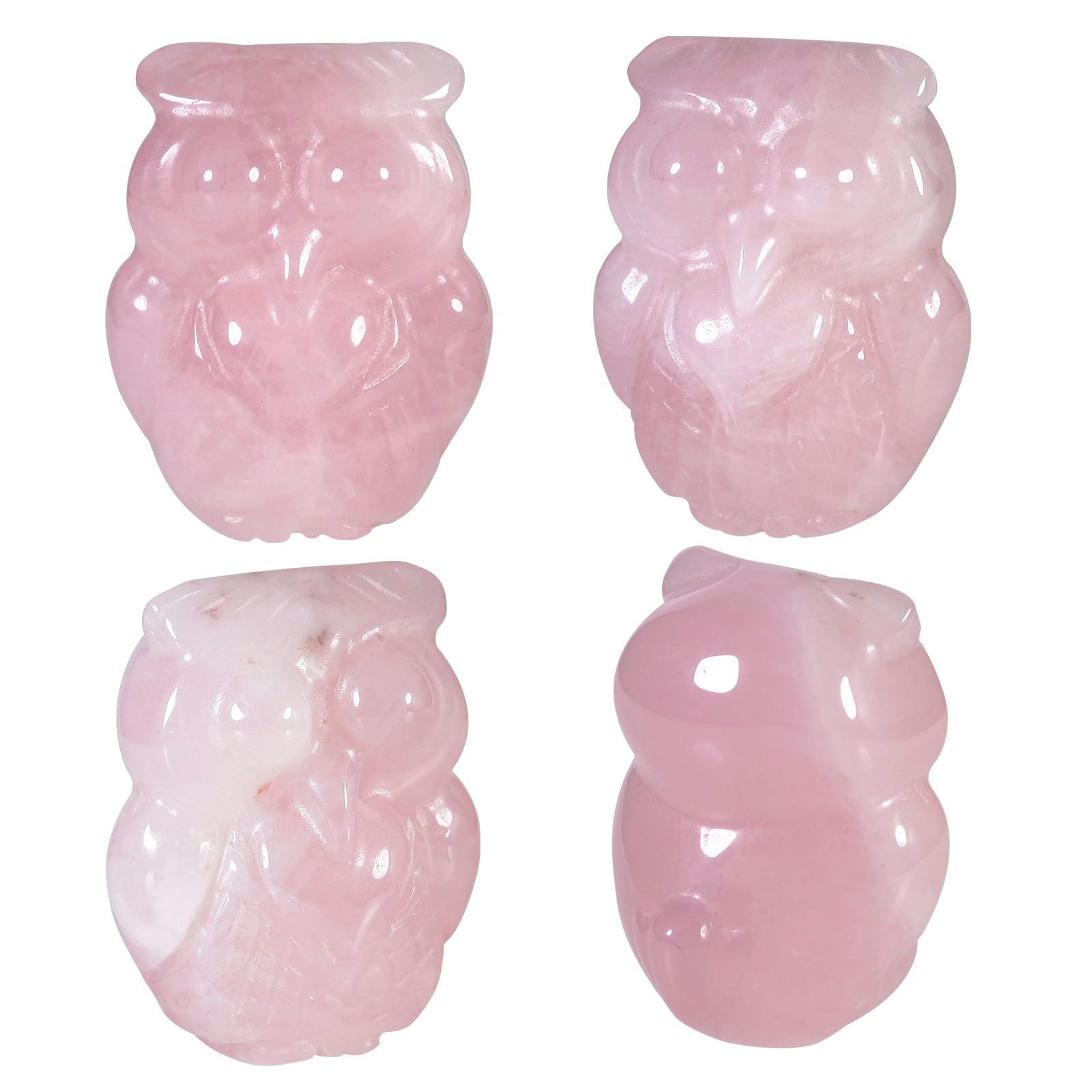 Statues de hibou en quartz rose mookaitedecor pour décoration de table et salon Feng Shui