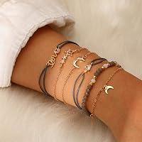 Handcess Boho Többrétegű Kristály Karkötő Szett Arany Hold Csillag 6 Darab 6