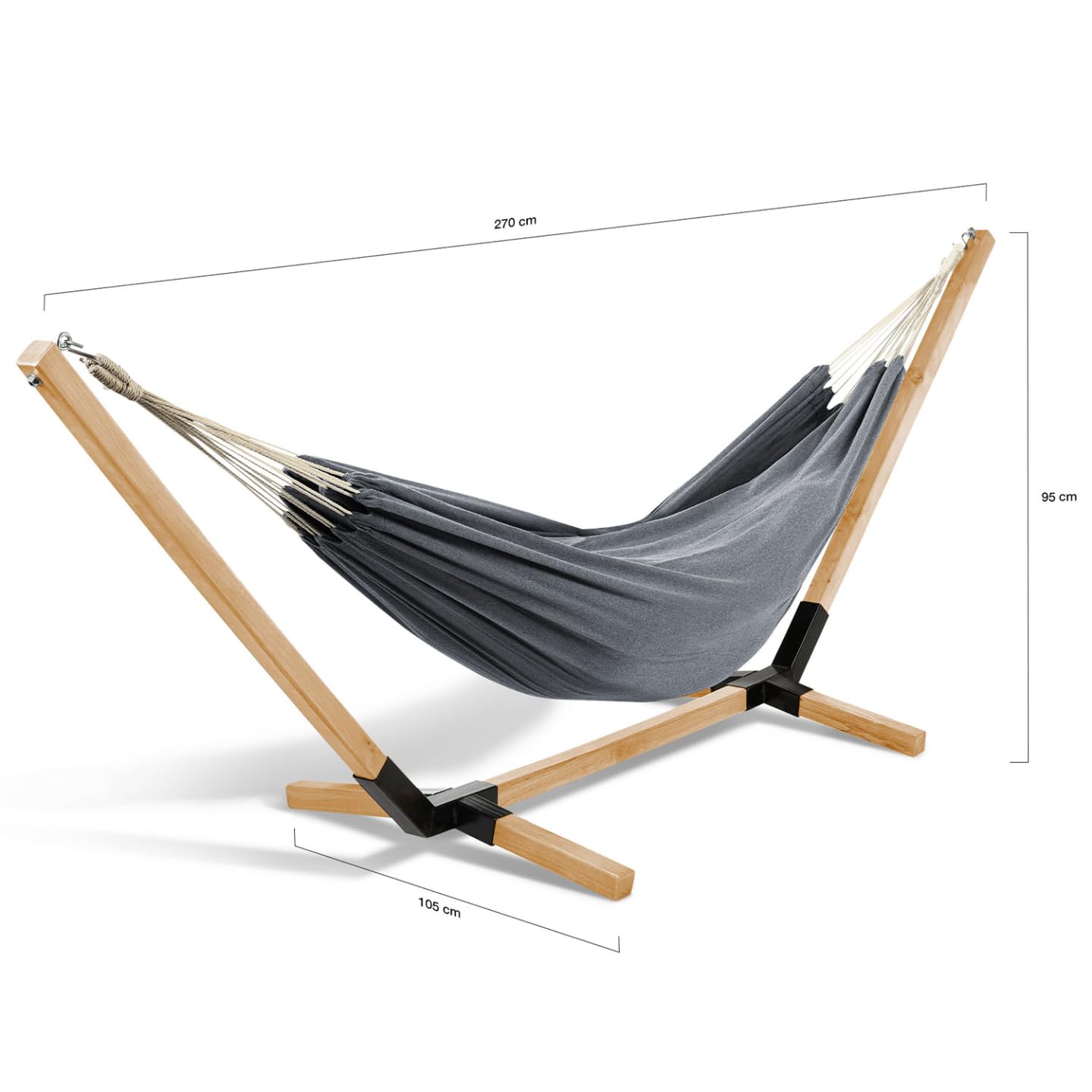 IDMarket - Hamac avec Support Bois et Toile Gris Anthracite Tahiti