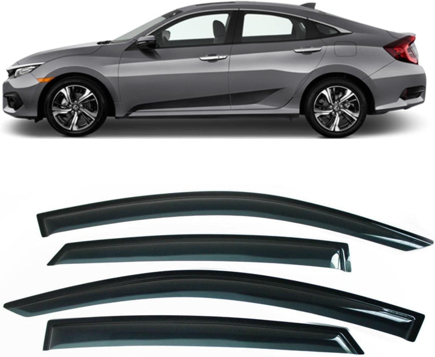 PANXUC Car Wind Deflectors for Civic Limousine 10. 2016–2020, Side Window Wind Rain Deflector Window Visor Sun Rain Guard Smoke Guards