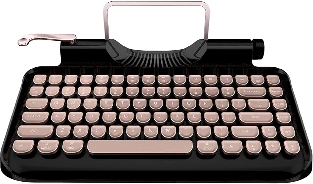 Andana Rymek Typewriter Style Mechanical Wired & Wireless Keyboard with Tablet Stand, Bluetooth Connection (Gold)