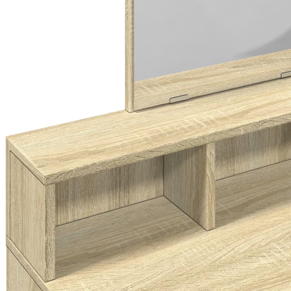 Schminktisch mit Spiegel Sonoma-Eiche Holzwerkstoff 80x41x144,5 cm mit 2 Schubladen und 3 Fächern Stauraum für Schlafzimmer und Ankleidezimmer Makeup und Pflege