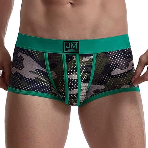 JOCKMAIL Calzoncillos Hombre Bóxer Hombre Bóxers de Malla de Talle Bajo Elástico Ropa Interior Cómoda (FR/ES, Letras, M, Regular, Regular, Verde)