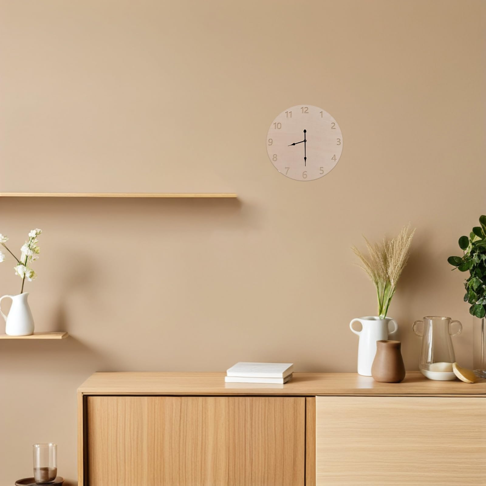 Kit 5 Pezzi Quadranti Orologio in Legno Rotondi per Bricolage, Resistente All'usura, Materiale Naturale Beige, per Progetti di Natale e Decorazioni Fai da Te