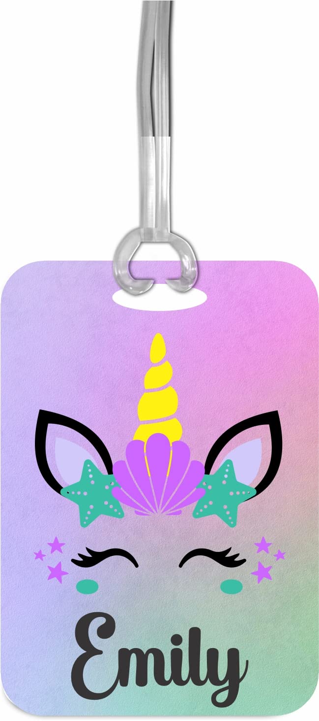 Unicorn Gifts for Girls, Personalized Backpack Name Tag with Strap, Kids Luggage ID, Cute Birthday Present (Unicorn Mermaid)