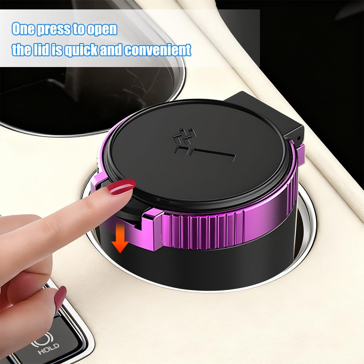 Car Ashtray with Lid, Stainless Steel Inner Container Vehicle Ash Tray with LED Blue Light, Detachable ＆ Portable Automotive Interior Trash Can Accessories, Universal Fit (Black/Purple) image 4