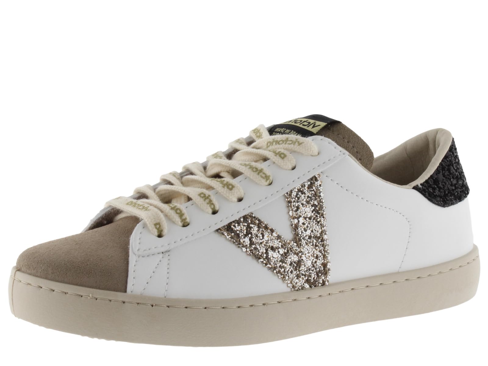 victoria Sneaker Berlin 1126228 | Lederoptik & Glitzer-Einsätze & Veloursleder-Zehe für Damen