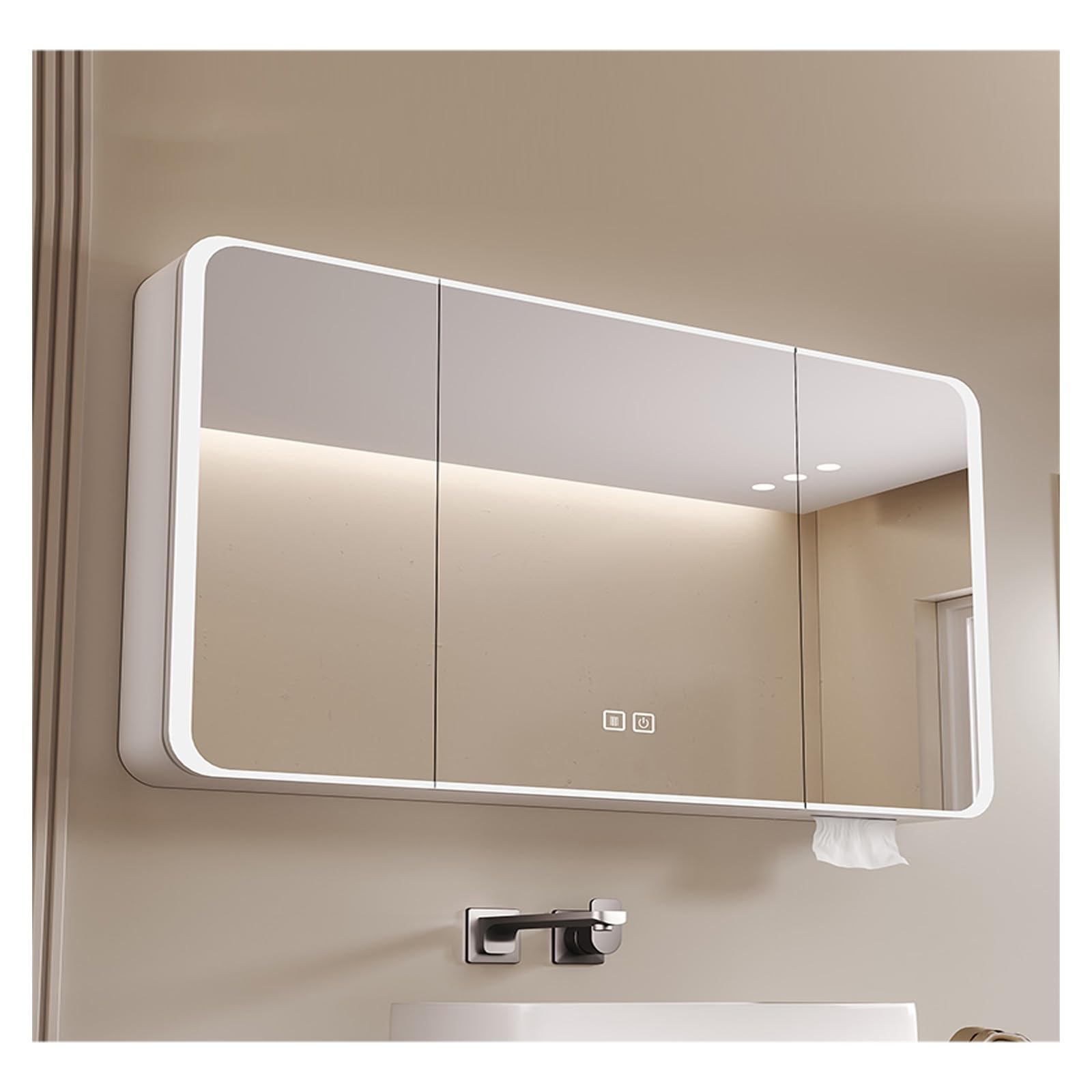 FLYIODFCXV bathroom mirror cabinet, With LED Lights，Suitable for Various Scenarios Such As Homes, Apartments, Hotels, Etc(White,90 * 70cm/35.4 * 27.5in)