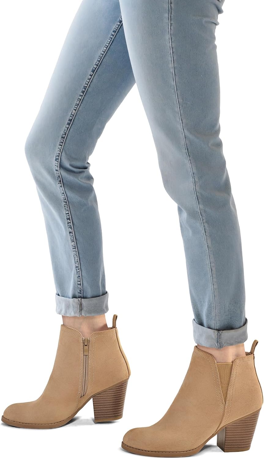 mysoft Women's Ankle Boots V Cut Side Elastic Panel Stacked Chunky Heel Booties with Side Zipper - Image 8