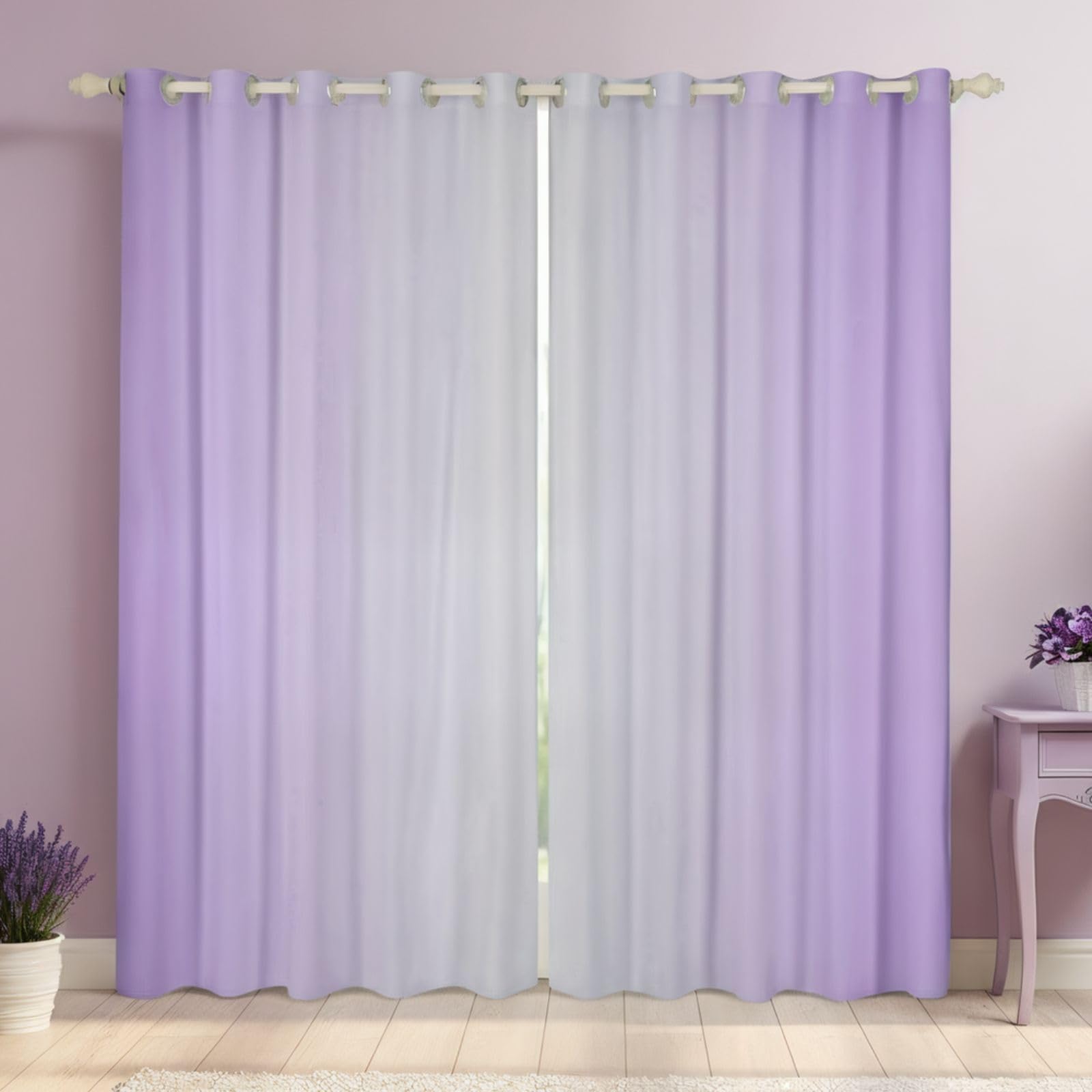 Homewish Greyish White and Lilac Curtains for Bedroom - Rainbow Ombre Blackout Curtains Aesthetic Living Room Decor - Gradient Colorful Curtains & Drapes Abstract Window Curtain 2 Panels 52 x 90 Inch