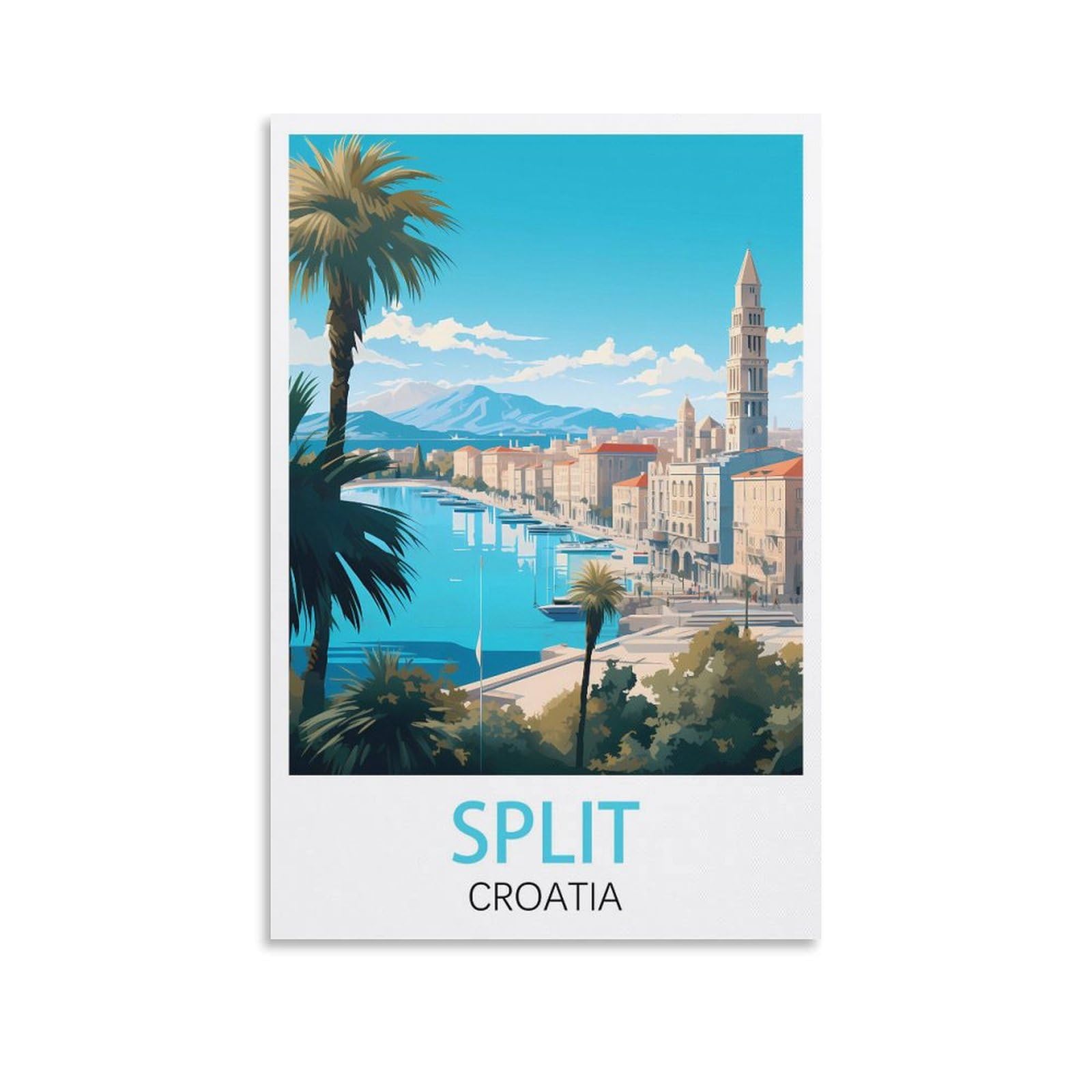 ZZHHEGN Split Croatia Vintage Travel Poster 12x18inch(30x45cm) Canvas Art Poster And Wall Art Picture Print Modern Family Bedroom Decor Posters