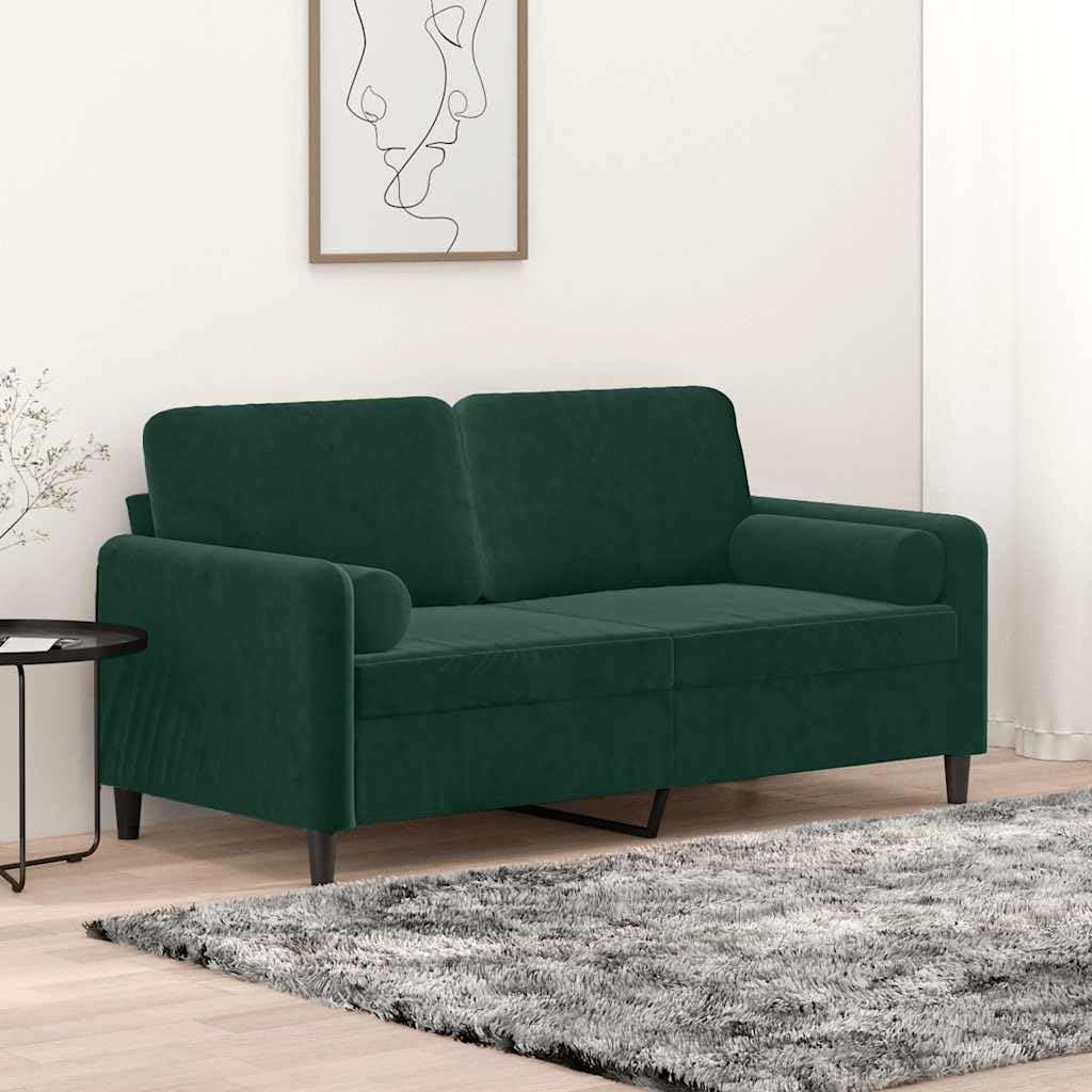 Générique Divano a 2 posti in velluto verde scuro 140 cm con cuscini decorativi, design moderno, struttura in metallo resistente, fodere rimovibili, comode per soggiorno