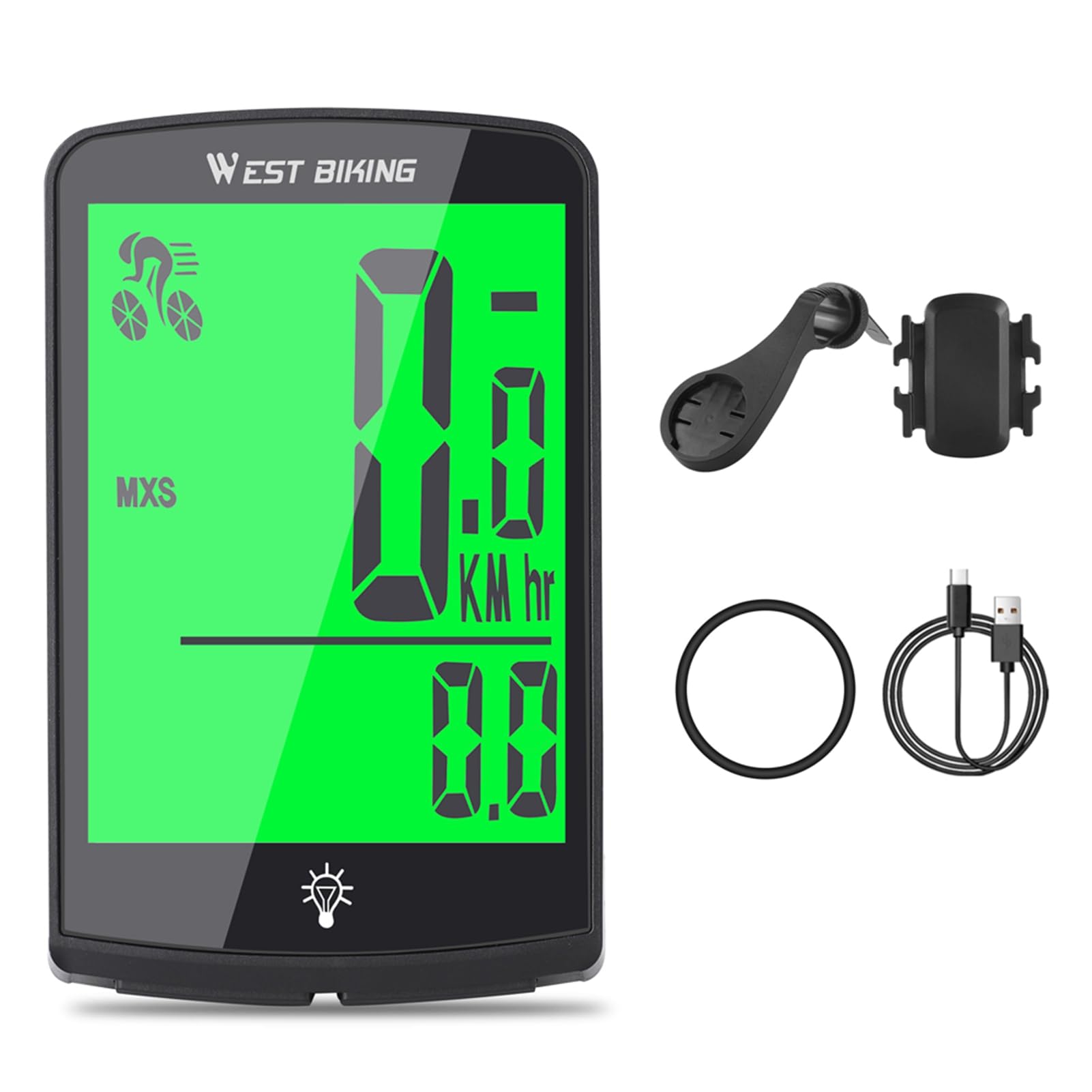 Misuratore di velocità per Bici, Ciclocomputer Digitale con Ampio Schermo Retroilluminato da 3,7 Pollici, Design Resistente Alla Pioggia, Ricaricabile Tramite USB, Controllo
