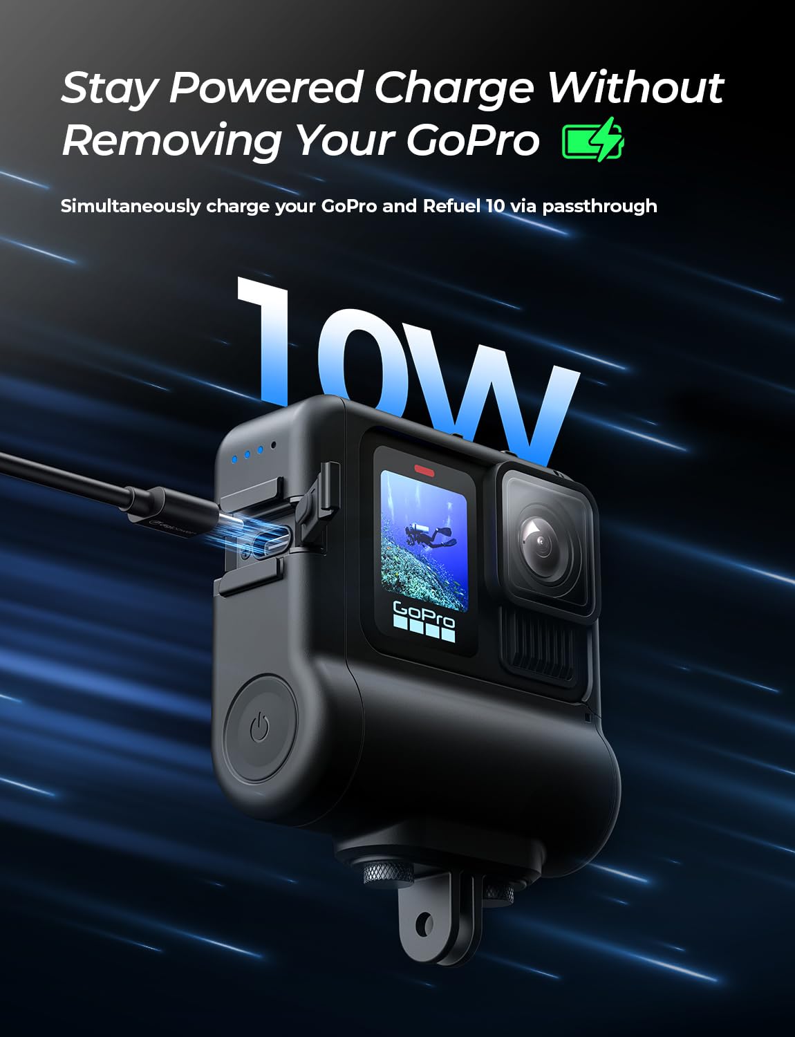 DigiPower Re-Fuel Akkupack, 9 Stunden Akkulaufzeit für GoPro HERO11 & HERO10 Black & HERO9 Black, kompatibel mit GoPro Action-Kamera, IP68 wasserdicht und staubdicht, Allwetter, schwarz