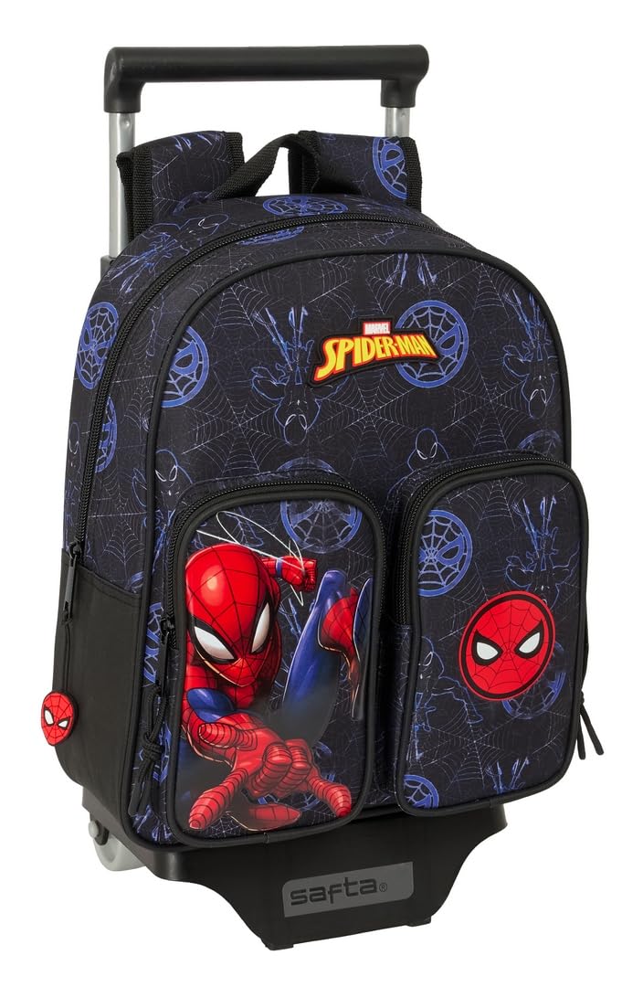 Safta SPIDERMAN ATTACK - Mochila Infantil con Carro 705, Ideal para Niños de Diferentes Edades, Cómoda y Versátil, Calidad y Resistencia, 27x10x33 cm