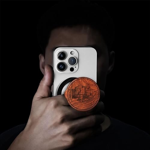 Miniatura 7 de Carveit Soporte magnético ajustable para teléfono con diseño de madera real para accesorios MagSafe, soporte de anillo, gancho de agarre de metal