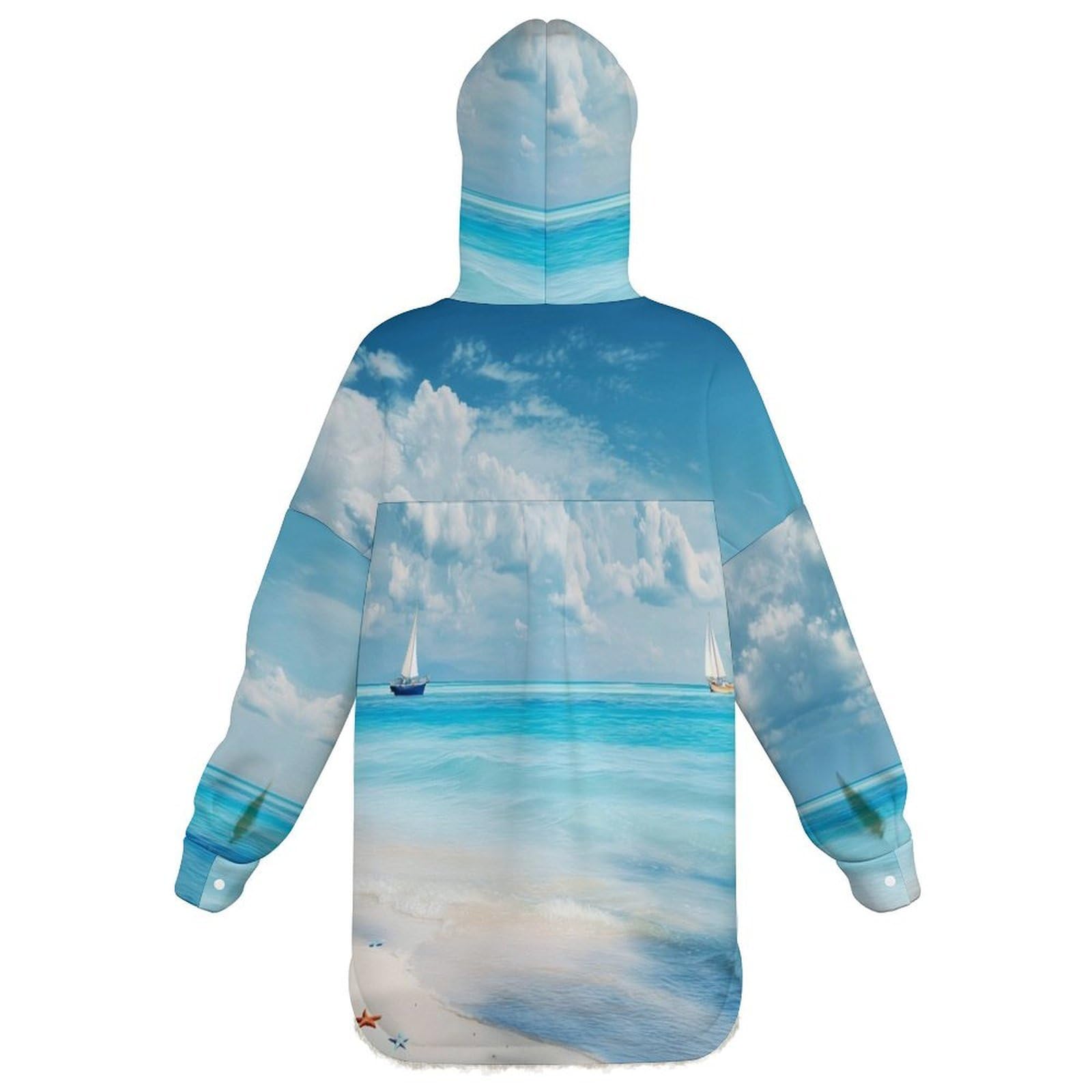Sudadera Invierno con Capucha de Forro Polar Mujer Playa Tranquila Cálido Hoodies a Manga Larga Felpa Sudadera con Bolsillos, Azul