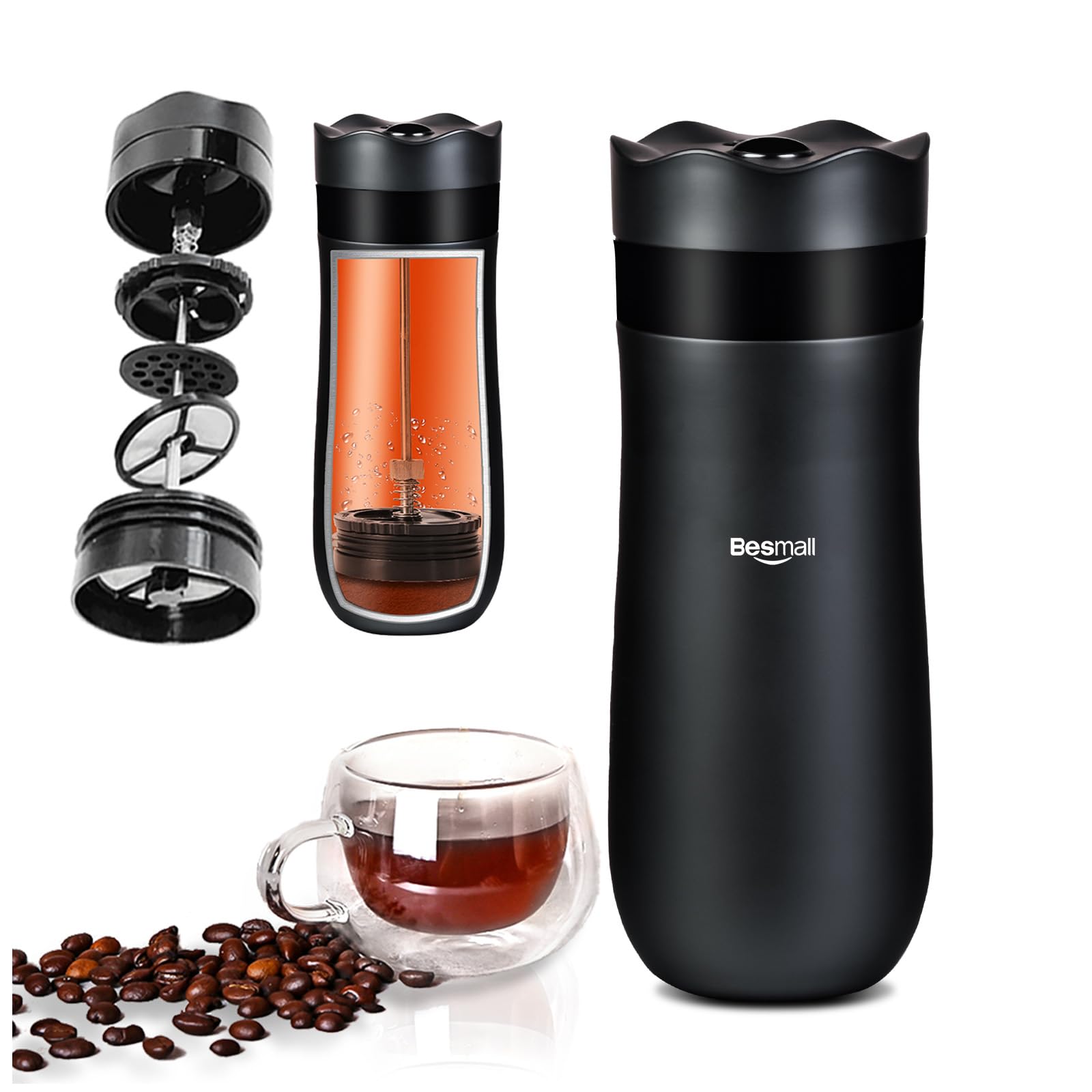 Cafetière à Piston Isotherme 320ml - French Press Portable Pour Café Et Thé - Voyage, Camping