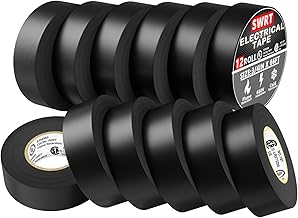 12 Pack UL/CSA Electrical Tape 0.75" x66FT Flame Retardant | 12-Pack. 7 mils thick. Industrial grade. Strong adhesive. UL/CSA certified. Ideal for pro & home electrical repairs.
