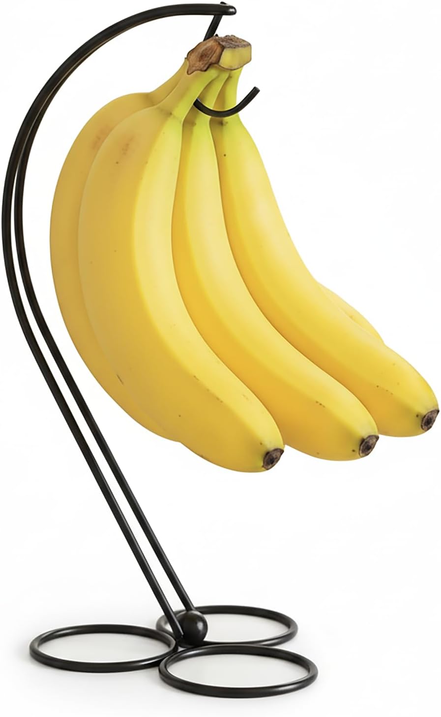 BNYD Banana Holder Stand for Kitchen Counter, Black Banana Hanger with Hook, Fruit Basket Accessory, Hanging Banana Tree, Countertop Banana Rack