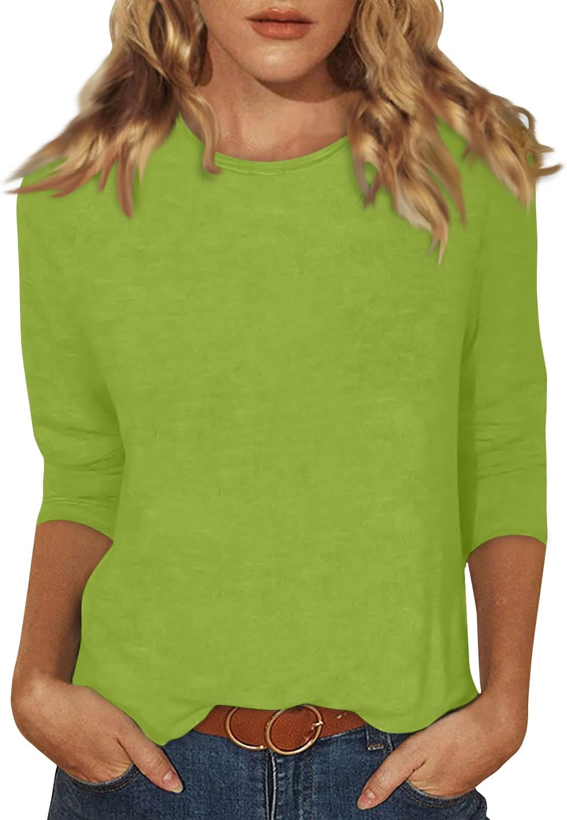 Women's 3/4 Sleeve Tops Round Neck Solid Color Shirt Casual Trend T-Shirt Summer Pullover Basic Version Tops