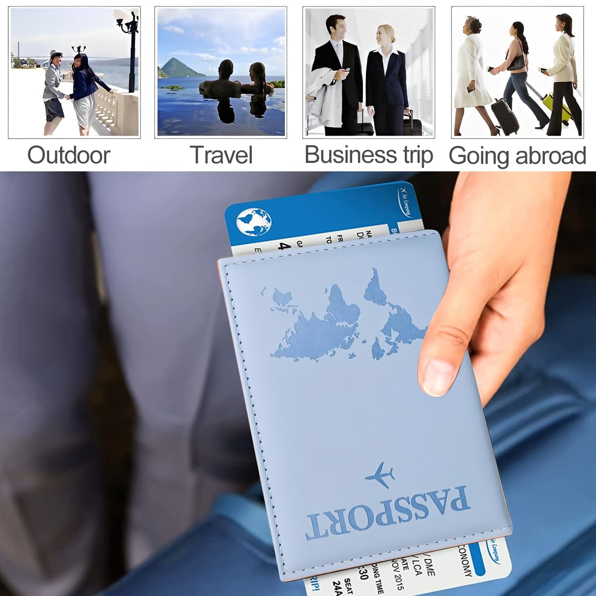 SamHeng Mappa Porta Passaporto, Portatile Universale Copertura del Passaporto per Donne Uomini, Pelle PU Aereo Portafoglio da Viaggio Portacarte per Carte di Credito Carte d'imbarc (Lago Blu)