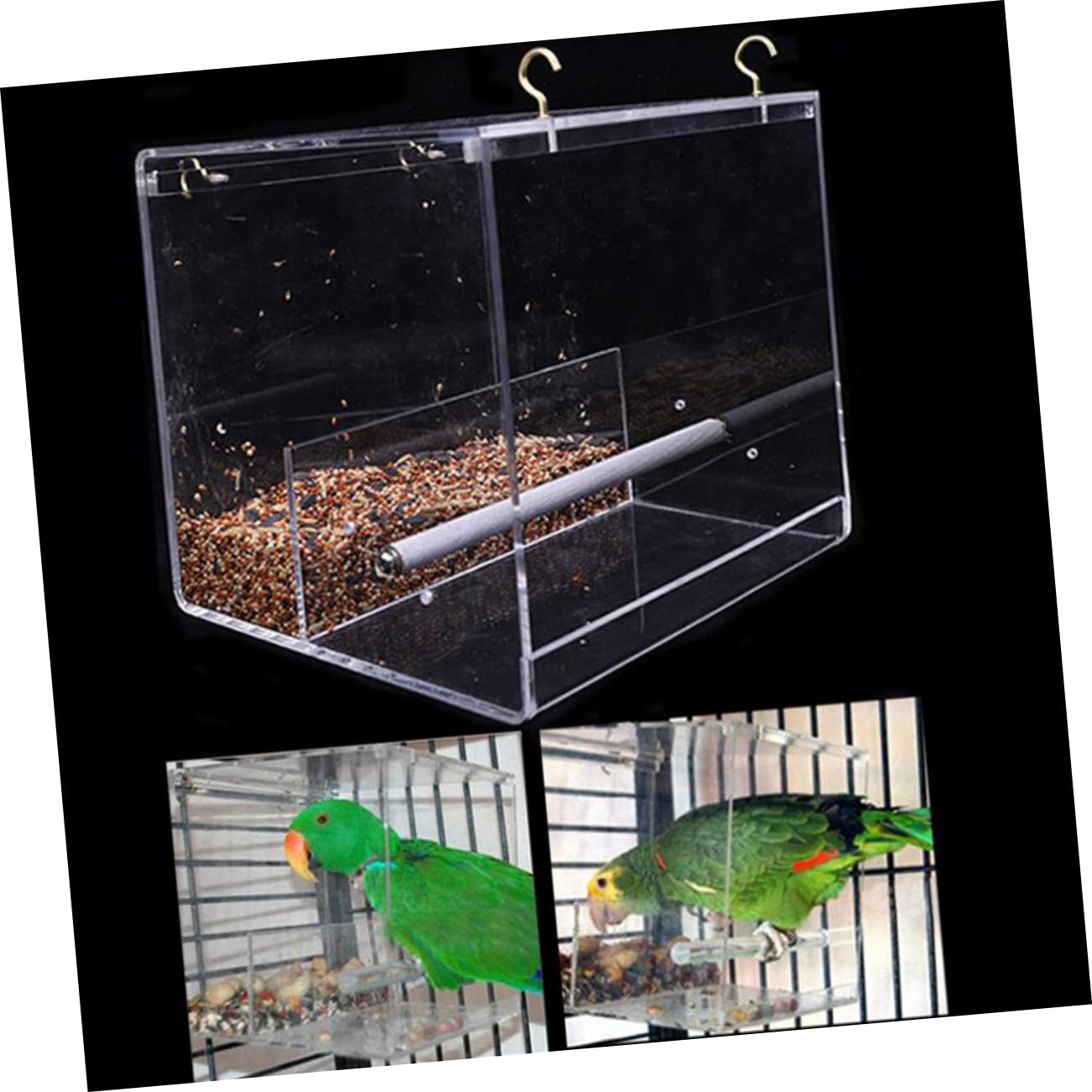 FRCOLOR Mangiatoia per Uccelli Selvatici Vassoio Profondo Finestra Trasparente Divisorio per Cibo di Drenaggio Resistente e Leggera