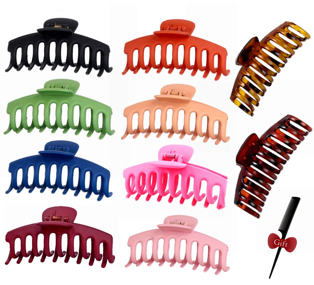 10pcs Big Hair Claw Clips, GetALift 4.3 Inch Matte Claw Clips Extra Large Nonslip Hair Clips for Women Girls Strong Hold Jumbo Jaw Clips for Thick Long Curly Hair(10 colors/pack)