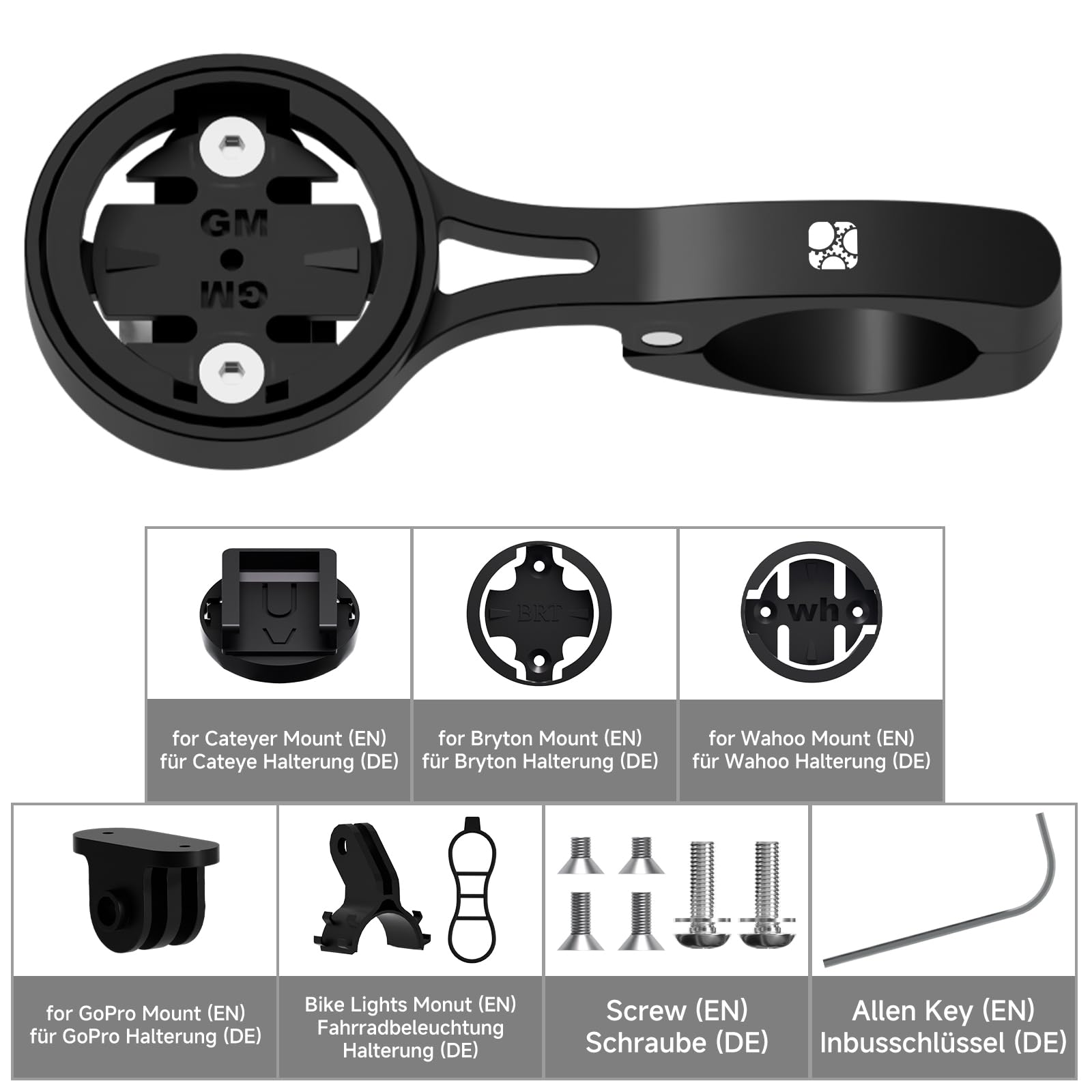 Bike AeroBar GPS-Computer-Halterung für Garmin Edge Explore, Aluminium-Fahrrad-GPS-Halterungen für 22,2 mm TT-Lenker, Taschenlampe und Action-Kamera, kompatibel mit Bryton, Wahoo und Cateye, Schwarz