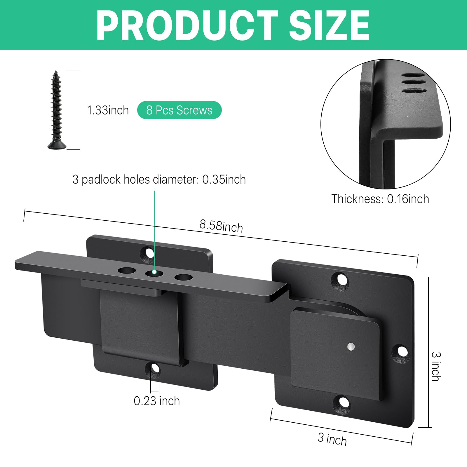 Supkiir Cerradura de puerta abatible con agujeros para candado, cerradura de puerta de granero de aleación de aluminio resistente de 4 mm, cerradura de puerta ajustable para valla al aire libre,