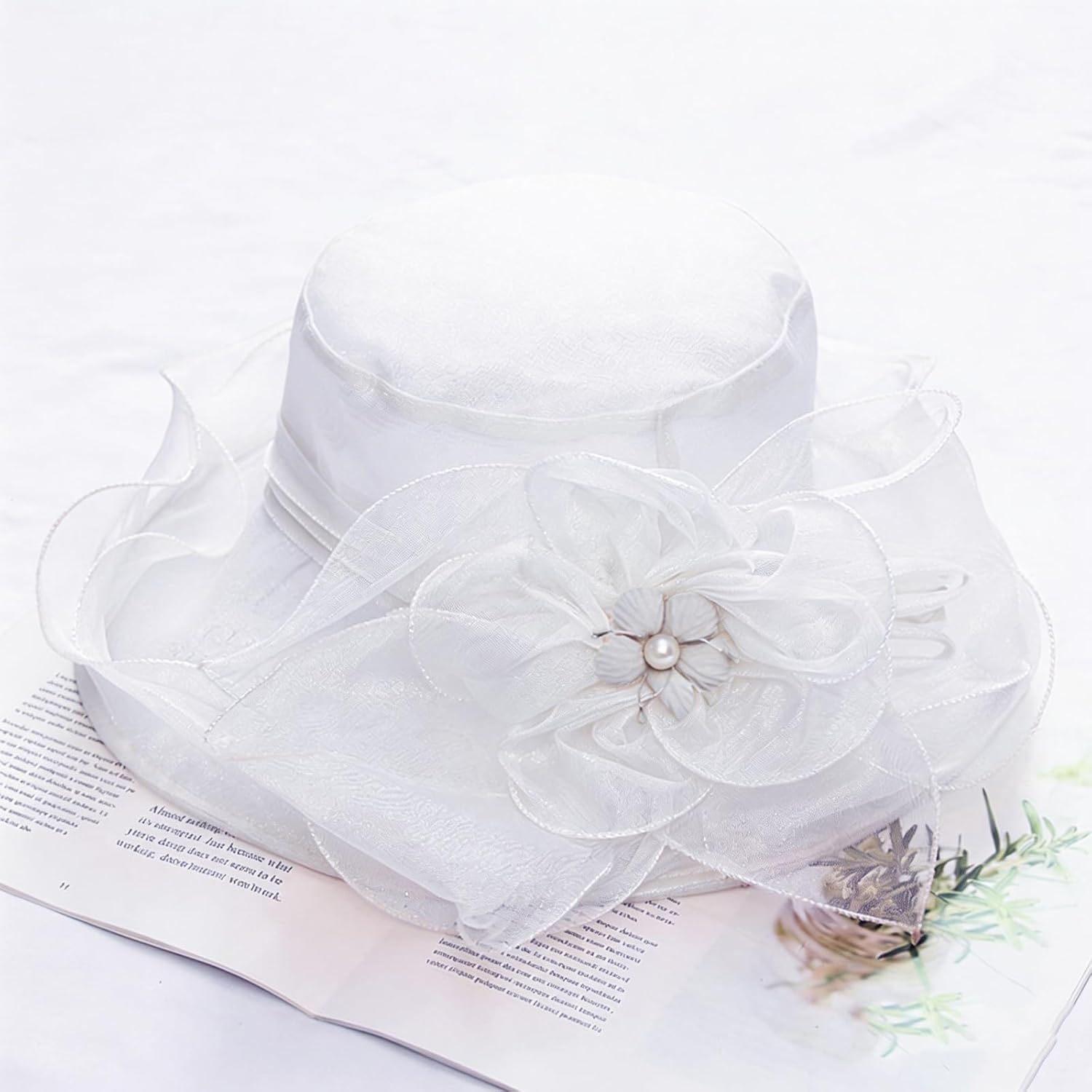 Z&X Organza Church Derby Hat Flower Wide Brim Fascinator Sun Hats for Women Wedding Cocktail Tea Party Fancy Hat