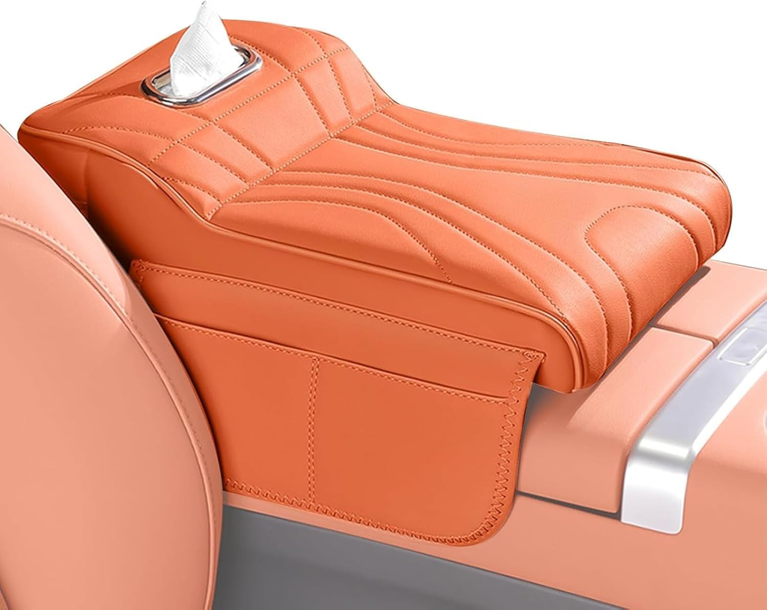 xssfc Centre Console Pad for Tesla Models ModelY Model3 ModelX, Console Riser Pillow Waterproof Car Armrest Pad Durable Car Armrest Cushion,Orange
