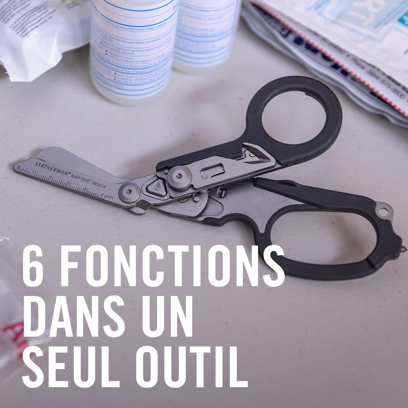 Leatherman Raptor Rescue - Ciseaux Pliants d'Intervention d'Urgence avec Coupe-sangle et Brise-Vitre - Noir avec Étui Molle