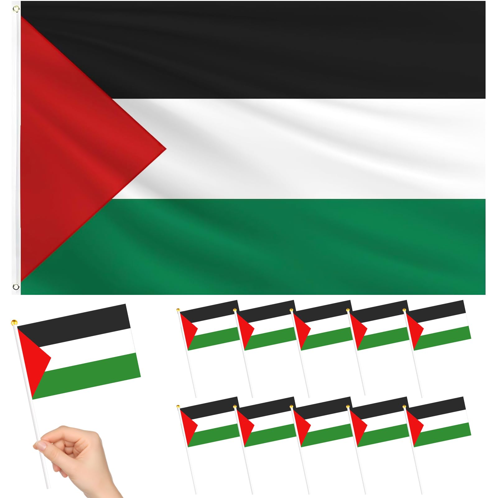 1 Stück Flagge Palästina 150 x 90 cm+12 Stück Palästina Flagge klein 20 x 14.5 cm,Palästinensische Fahne,Palestine Flaggen mit Ösen,Wetterfeste & UV Schutz Fahnen für Outdoor Dekoration