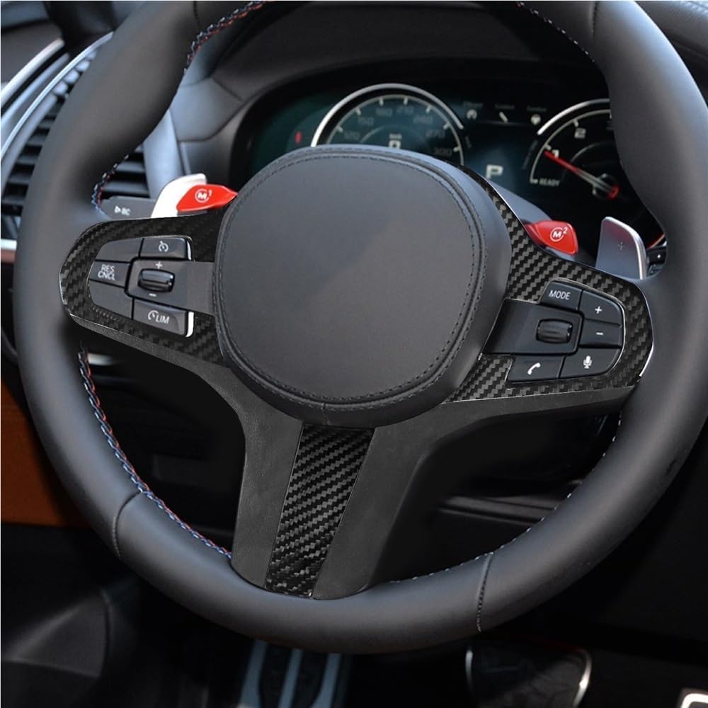 1pcs Car Steering Wheel Black Real Carbon Fiber Cover - No cut-outs tumbled leather Replacement Parts For BMW 567 Series X3X4 Series 2018-2019 Models Car Accessories