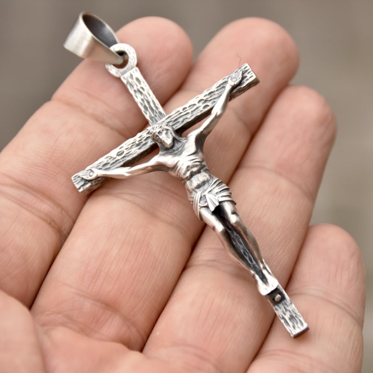 Grande Croix Crucifix Pendentif En Argent Sterling .925 Collier Hommes Femmes À La Main Nouveau Silverzone77