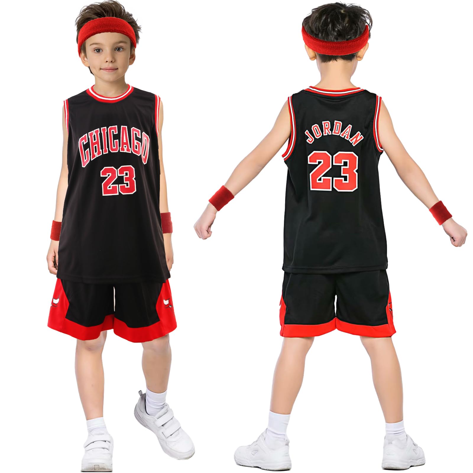 Camiseta Baloncesto Niño Adulto 5 Piezas Camisetas y Pantalones de Baloncesto con Muñequeras, Camiseta Sin Mangas, Trajes de Baloncesto Equipación Baloncesto para Niños Adultos Verano Entrenamiento
