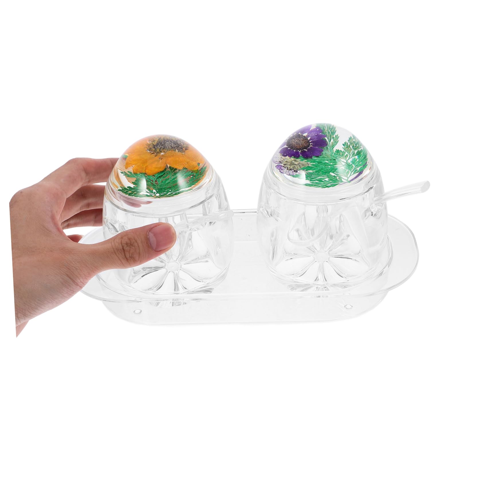 Zerodeko Pot à Épices en Acrylique Couvercle Motif Fleur, Boîte à Condiments Multifonction Cuisine Maison, 1 Set Dureté et Couleurs Vives Style