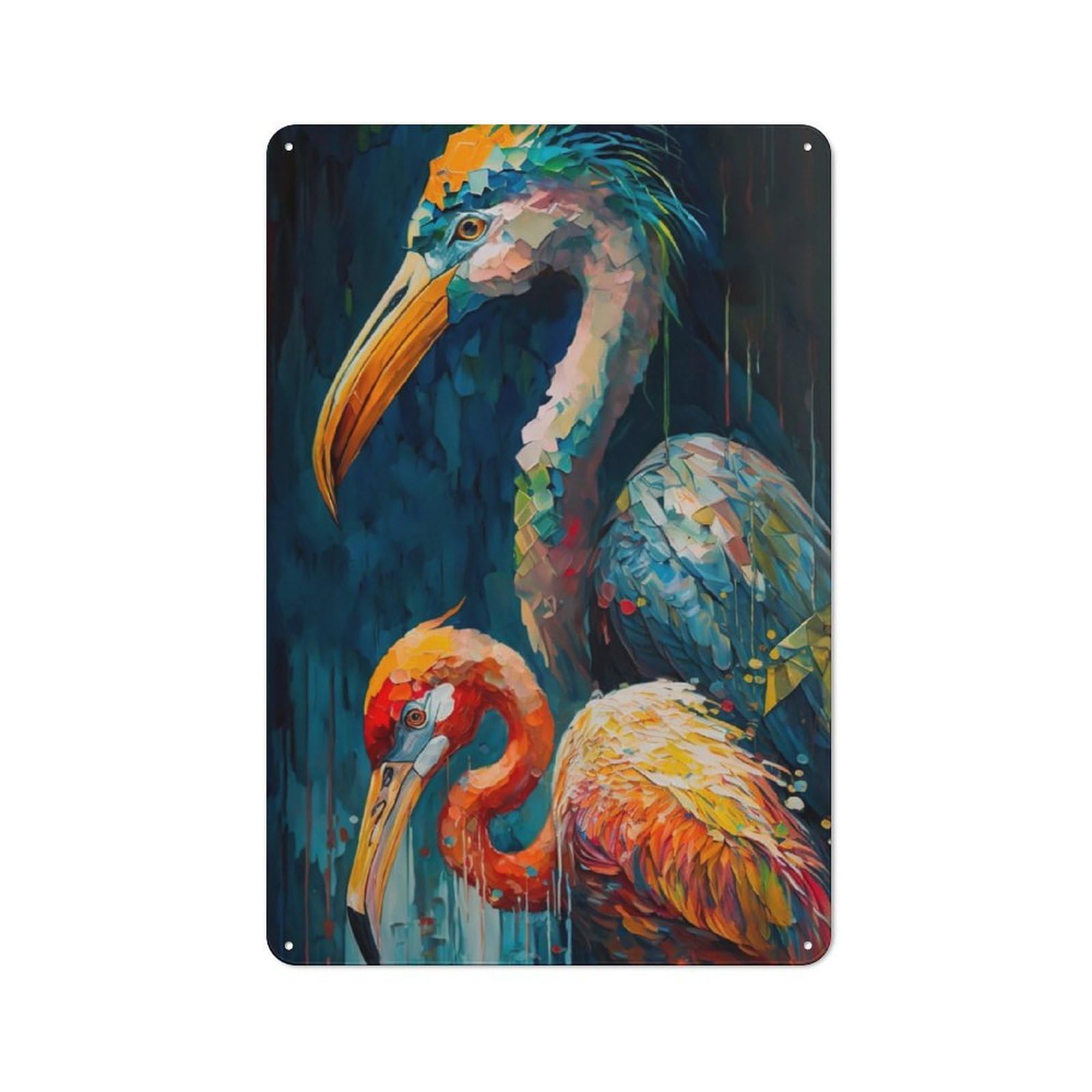 Junmoney Colored Flamingo Duo Metal Sign 30X20cm With For Workshop Wall, Rustic Decor, For Garage, Workshop And Man Cave Decoration