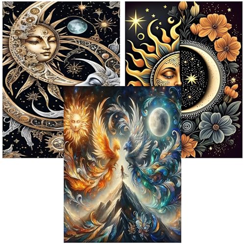 Kit d'art diamant adultes soleil et lune Ekuxom de 30x40 cm pour loisirs créatifs