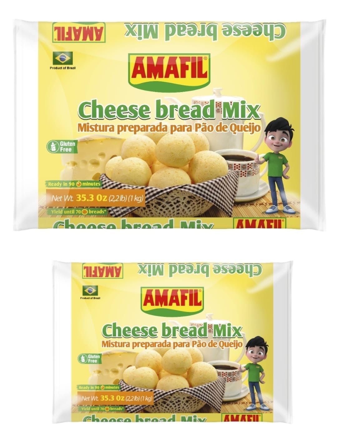 Mistura Preparada para Pão de Queijo Brasileiro Amafil 1kg | Cheese Bread Mix 2,2lb | Product of Brazil | Gluten Free | Pack of 2 x 1kg