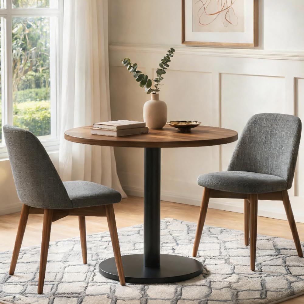 TRIBEWOOD Solid Wood Round Dining Table, 31.5-Inch Small Kitchen Table for 2-4, Circle Table with Black Metal Pedestal Base for Dining Room, Kitchen & Living Room, Brown & Black