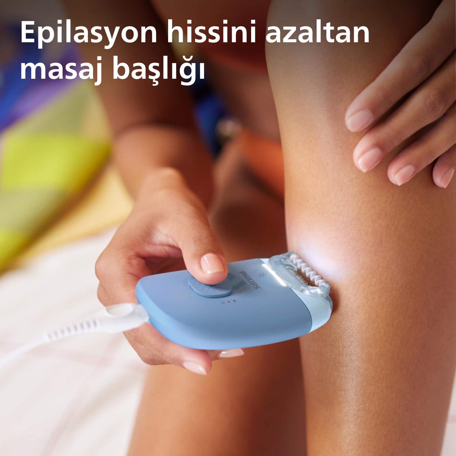 Philips Epilasyon Cihazı, Taşınabilir Kompakt Tasarım, LED Işıklı Yıkanabilir Başlık, Masaj ve Tıraş Başlığı, Peeling Eldiveni Hediyeli, 4 Haftaya Kadar Pürüzsüzlük, Açık Mavi Renk, BRE247/05